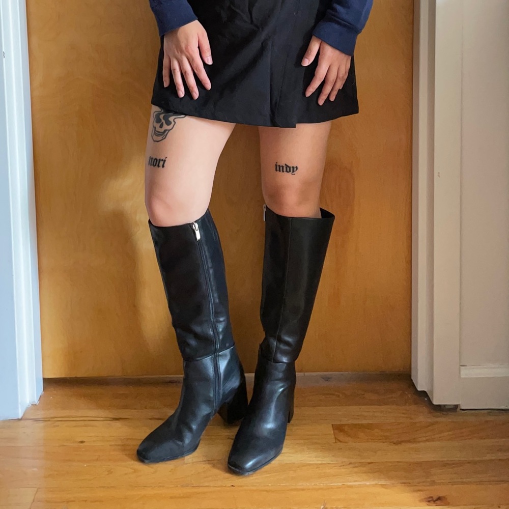 Black knee high leather boots, size 5.5/6